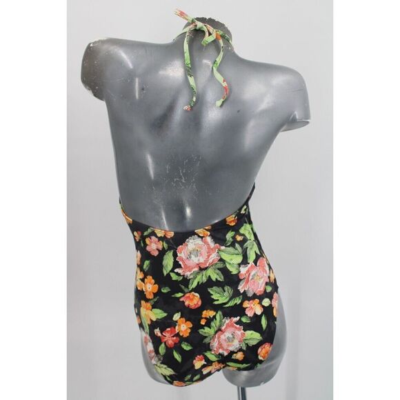 Jets By Jessika Allen Size 8 Floral Halter One Piece Swimsuit Frilly Front Open - Picture 4 of 9